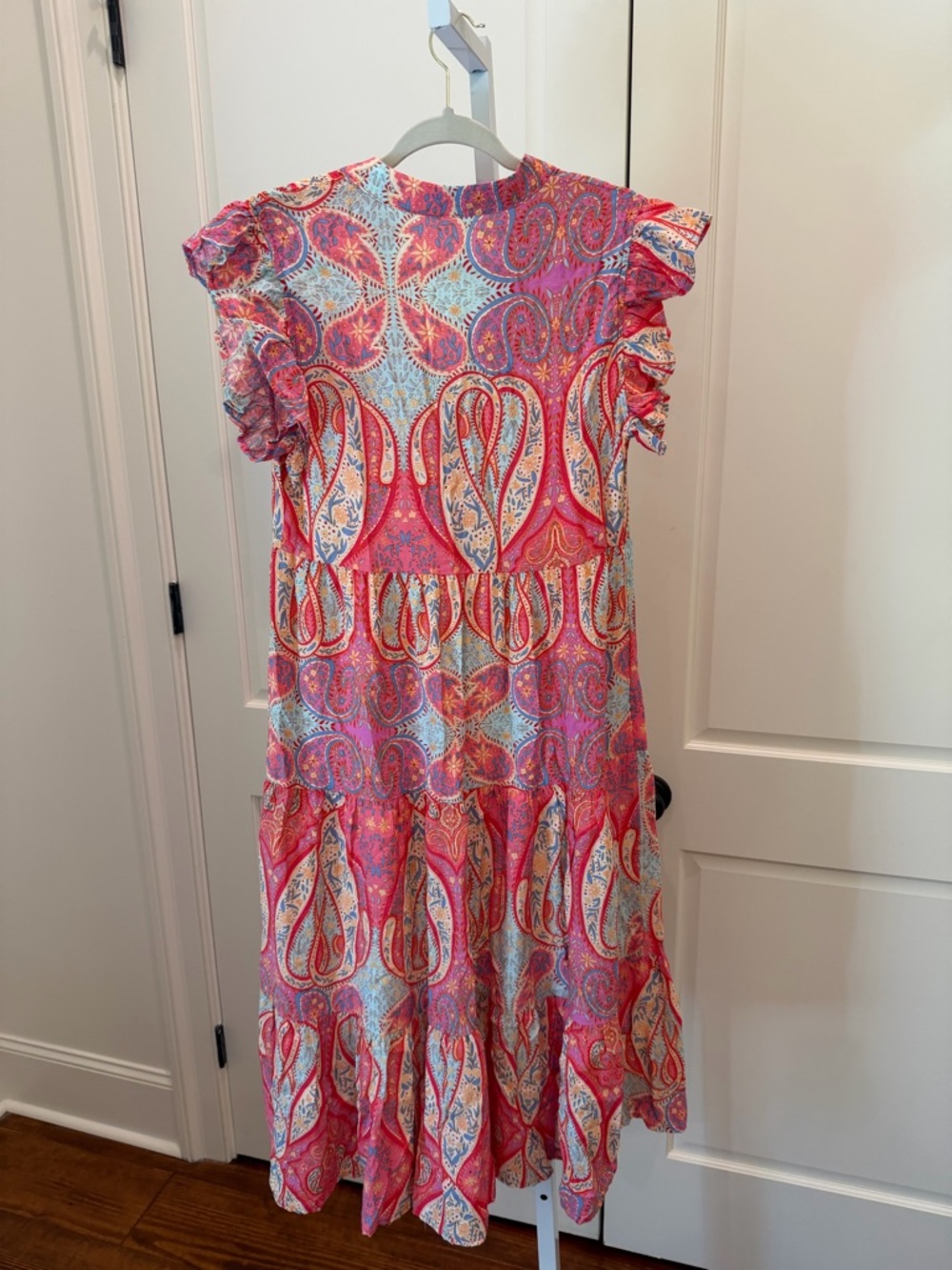 Tribal Paisley Print Ruffled Sleeve Notch Neck Midi Dress- Charming Charlie Med - Picture 6 of 8